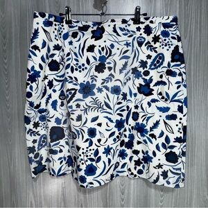 Boden Floral Blue‎ White Knee Length Pencil Aline Skirt Women’s Size 16R